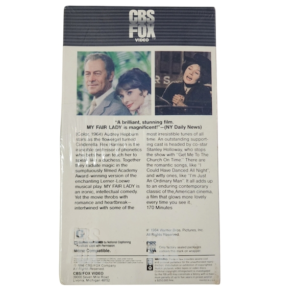 My Fair Lady 2 Pack VHS 1986 New Factory Sealed CBS FOX Watermarks Excellent - Picture 2 of 6